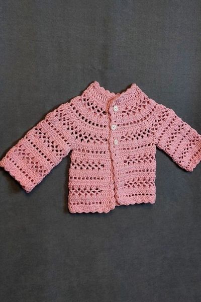 Uretti - Talia 8659 1236 Hand Knitted Cotton Thread Girl's Pink Cardigan - 0 / 6 Months
