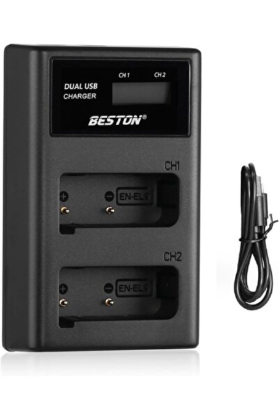 Beston شاحن LCD ذكي بفتحتين لكاميرا نيكون EN-EL9