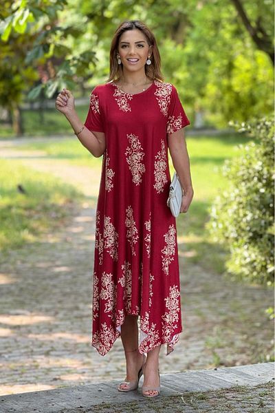 Nevin Kaya Moda Rochie cu model de crin de culoare țiglă tăiată în V