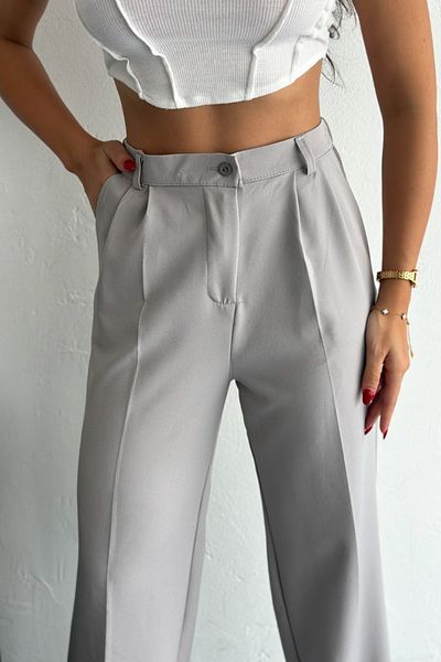 Tarz Cool Women's Gray Double Wide Leg Palazzo Trousers Gray
