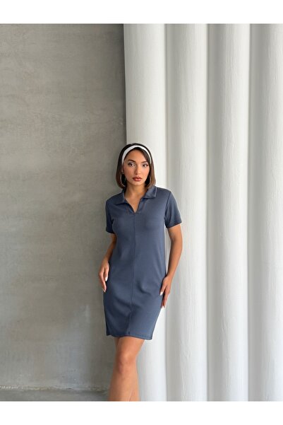 BEJNA Women's Anthracite Polo Neck Soft Touch Dress