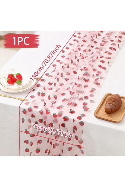 Choice style 2 Strawberry Theme Birthday Table Runner Strawberry Birthday Decoration Mesh Table Runner Baby