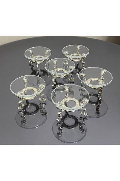 Elzemm store Metal Legs Silver Color 6 Pieces Glass Delights Coffee so Catering