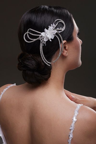 Hayalperest boncuk Stylish Bowknot Form Crystal Bridal Bun Accessory