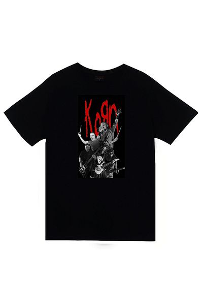 fame-stoned Μπλουζάκι Korn Music Band με στάμπα Unisex 100% βαμβακερό μαύρο