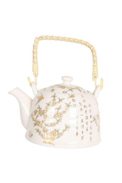 Clayre & Eef Teapot in white porcelain with yellow floral design, 18 cm x 14 cm x 12 h, 0.8 L