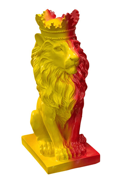 SNM Home Decoration - Dekoratif Polyester Sarı Kırmızı Taçlı Aslan Büst Obje
