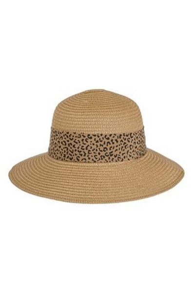 OEM Hat in Dark Natural Color with Animal Print Ribbon for Women