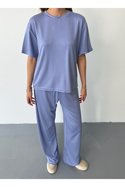 BEJNA Women's Blue Modal Short Sleeve Soft Touch Sports Suit