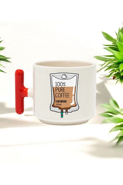 BB TRADE Ceramic Printed Mug with Red t Handle with Coffee Serum Design 250 ml
