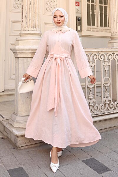 benguen Tie Waist Hijab Dress Powder 2304