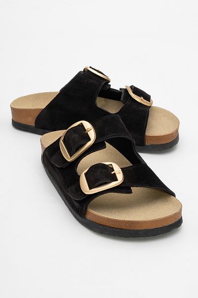 Ataköy Ayakkabı Women's Leather Double Buckle Slippers
