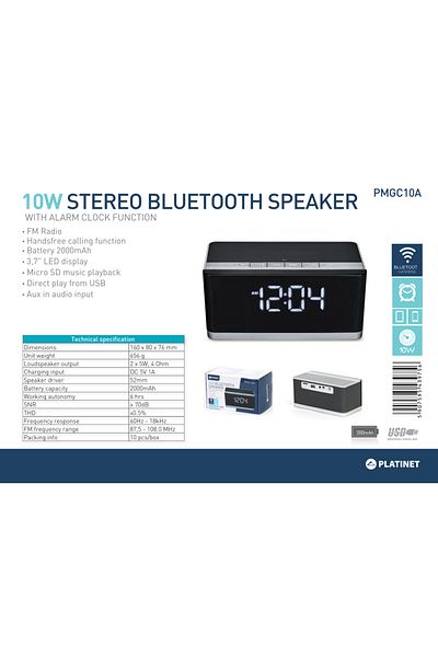 Platinet Portable speaker PLATINET, Bluetooth, Clock, Alarm, 10W