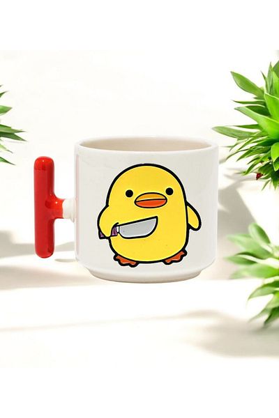BB TRADE Red T-Handle Ceramic Printed Mug with Killer Chick Design 250 ml
