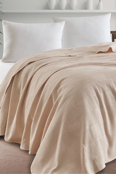 Eponj Home Double 100% Cotton Pique Cover 200X230 cm – Beige with Tile Pattern – Weave Series