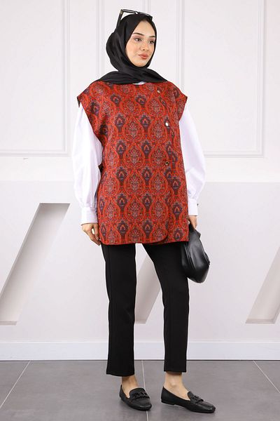İmajButik Red Ethnic Patterned Vest