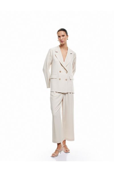 Koton New Season Long Sleeve Pocket Linen Blend Double Breasted Oversize Blazer Jacket
