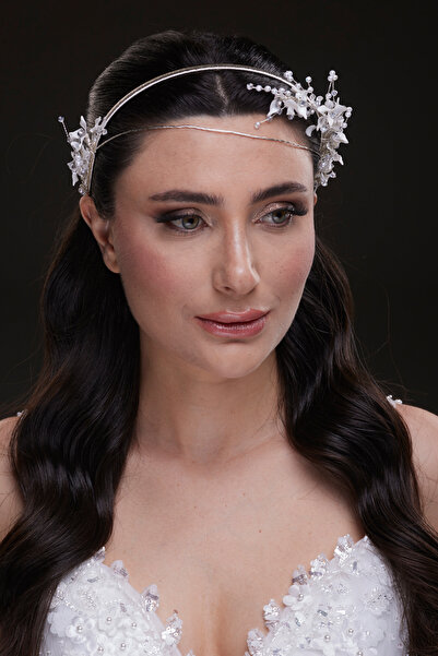 Hayalperest boncuk Delicate Floral and Beading Detail Thin Bridal Headband