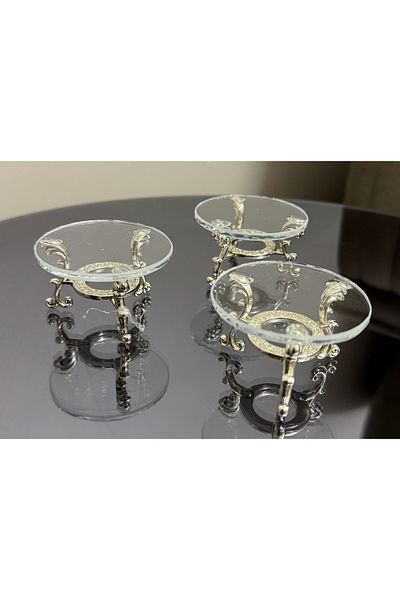 Elzemm store 3 Pieces of Glass Delights with Silver Metal Legs, Coffee so Catering