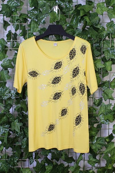 YXL COLLECTION Tricou pentru mamă cu mânecă scurtă cu imprimeu cu sclipici din Lycra Plus Size - Galben