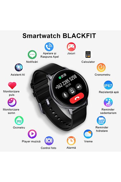 QuTek Smartwatch and fitness bracelet, BlackFIT®, Bluetooth calling, Call/Sms/Social Media Notifications