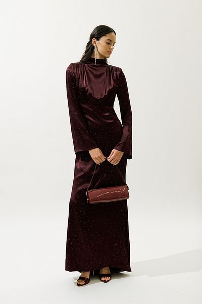 Manuka Mila Stone Evening Dress Bordo