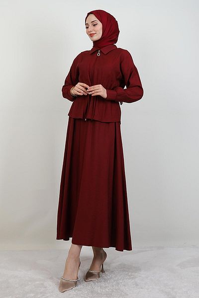giz astore Zippered Skirt Suit Burgundy