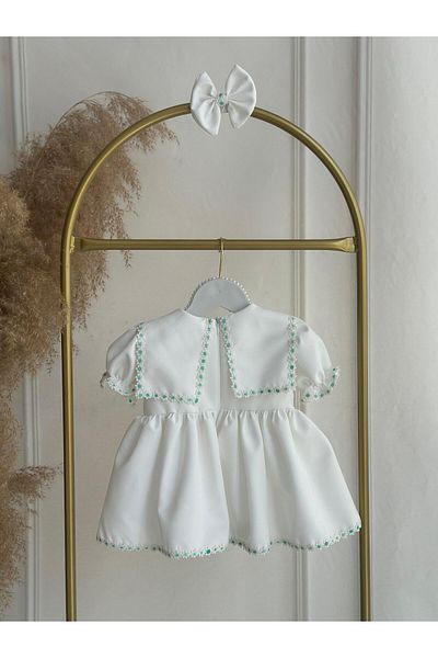 Hobidik Baby Girl Παιδικό Ασπρόμαυρο Κρεπ Ύφασμα Πράσινο Φόρεμα Δαντέλα Daisy