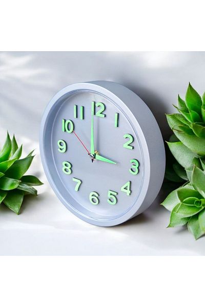 Bahat Phosphorescent 3D Relief Figure Silver Color Children's Room Wall Clock Diameter 22 cm