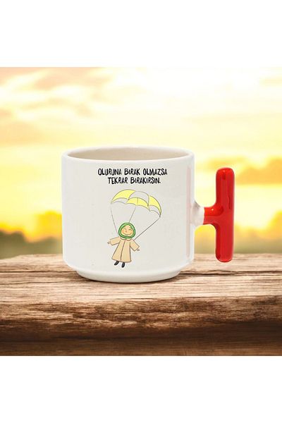 BB TRADE Let It Be Designed Red T-Handle Ceramic Printed Mug 250 ml