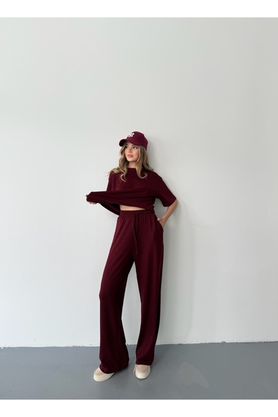 BEJNA Women's Burgundy Modal Short Sleeve Soft Touch Sports Suit