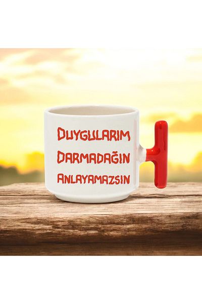 BB TRADE My Feelings Are Your Emotions Designed Red T-Handed Ceramic Printed Mug 250 ml