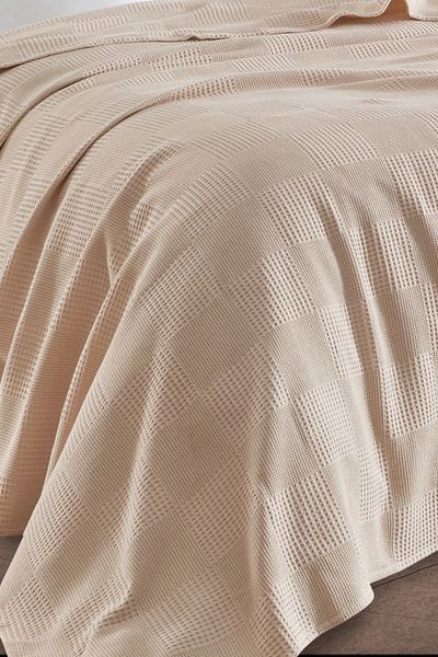 Eponj Home Single 100% Cotton Pique Cover 160X230 cm – Beige with Tile Pattern – Weave Series