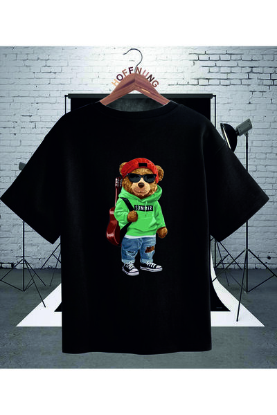 HOFFNUNG T Shirt a Bear with Guitar Unisex Print T-Shirt