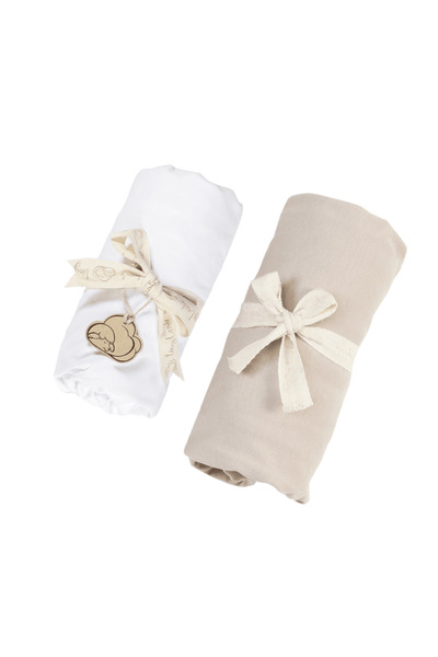 tinylamb Organik Beyaz - Bej Renk Lastikli Bebek Çarşafı 60x120cm - 2 Adet
