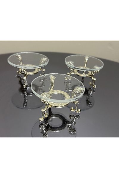 Elzemm store 3 Pieces of Glass Delights with Silver Metal Legs, Coffee so Catering