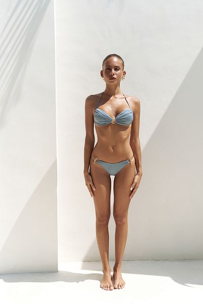 BOHEMAİ Partea de jos de bikini albastru cu detaliu de lanț Ayunah