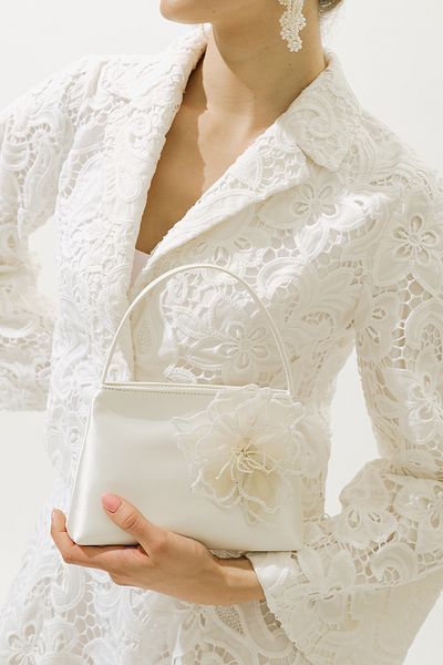 Manuka Flower Detail Mini Evening Dress Bag Ecru