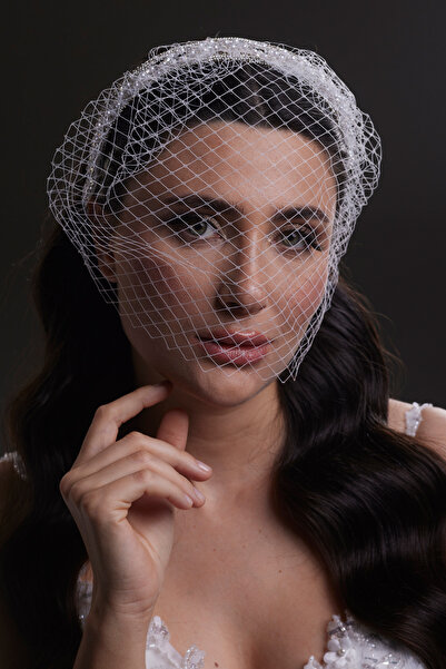 Hayalperest boncuk Vintage Inspired Lattice Tulle Bridal Veil Crown