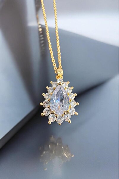 Raneel Kazançlı Alışveriş Su Damlası Çiçek Zincir Kolye Gold