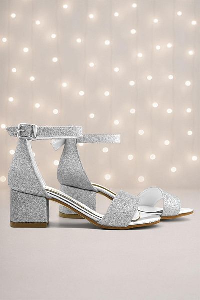 hapshoe Pantofi de seară cu toc pentru fete Lilo Glitter argintiu cu o singură curea