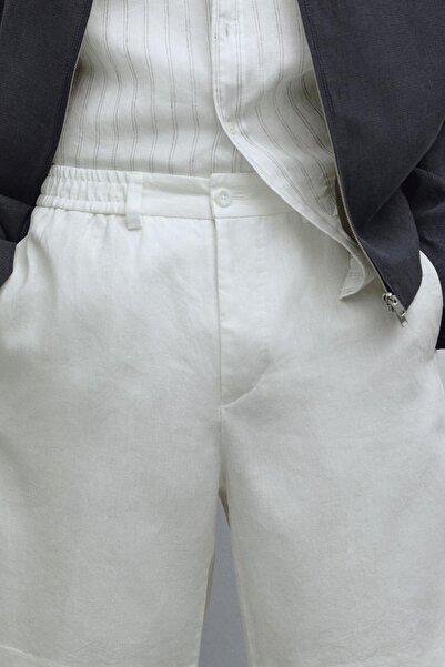 Massimo Dutti Hafif %100 keten bermuda şort