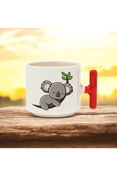 BB TRADE Koala Designed Red T-Handle Ceramic Printed Mug 250 ml