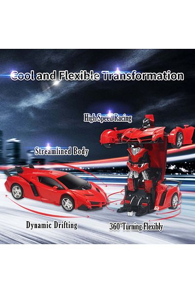 Yelajoy Deformable Remote-Controlled Car, With LED Light, 360° Rotating, Gift Toy for 3+ years kids, Red