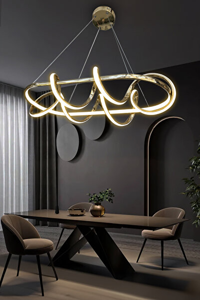 RSCOLLECTIONS Kuzey Kıvrım Masaüstü Led Avize Beyaz Işık Gold