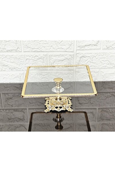 atabey home Glass Small Square Serving Plate-Presentation Plate-Speech Tray-Presentation Tray-Dump Gold Frame 22cm
