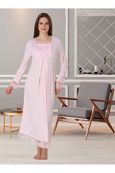 LOHOUSE Women's Powder Sleeve and Collar Lace Maternity Nightgown