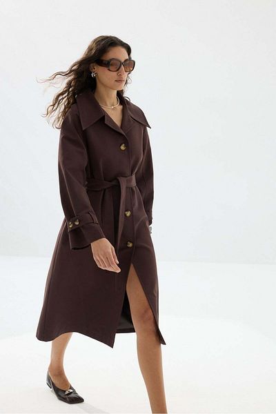 Tailors Room Trench Coat with Shawl Detail - Brown
