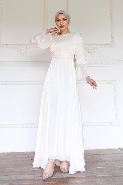 Olcay Yoryo Seiden-Hijab-Abendkleid mit Umhangrock ELEPHANTIN 1235