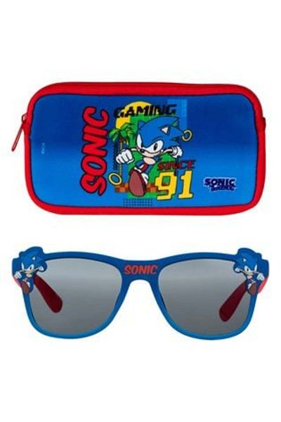 Sonic Set Sonic Sunglasses with Blue Red Frame & Black Lenses & Case for Kids